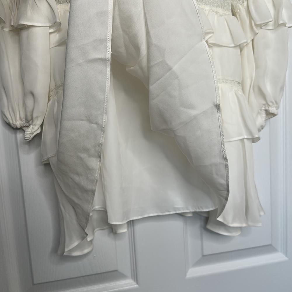 CINQ A SEPT Sanya Ruffled Silk & Lace ivory Dress 2 NWOT - Picture 10 of 12